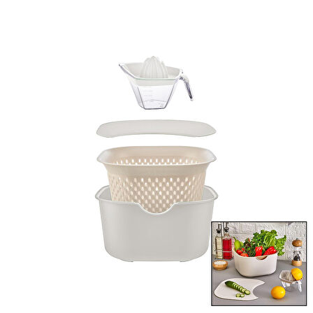 KREM 5PCS MUTFAK SETİ PLS.KARIŞTIRMA KAP=4LT - SÜZGEÇ=3.5LT - KESİM PANO - SIKACAK=0.25LT (5224) AZ-5224Gok223114