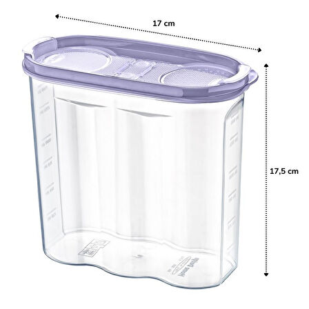 2 Kapaklı Ölçekli Erzak Kuru Gıda Saklama Kutusu Kabı - 1,7 Litre - SA935 (5224)