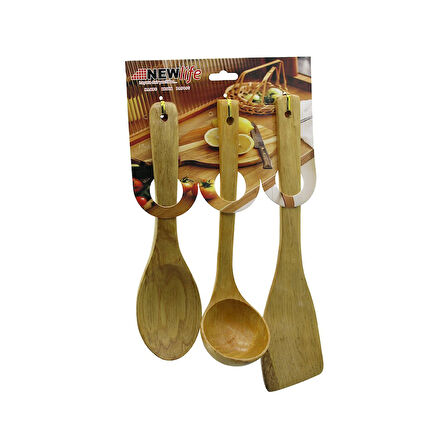 3PCS AHŞAP BAMBU  MUTFAK SERVİS SETİ  KAŞIK=27CM - KEPÇE=27CM - SPATULA=32CM (5224)