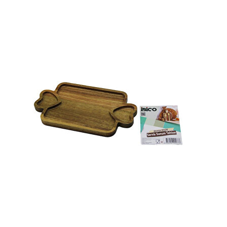 AKASYA DİKDÖRTGEN  3 BÖLMELİ=2İN1 KALP KULP - BÖLME + 1 AHŞAP BAMBU SERVİS SUNUM TEPSİ - TAHTASI  25 X 14 X 1.4CM (5224)
