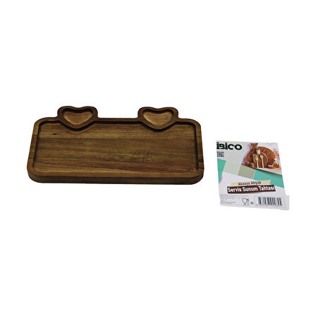 AKASYA DİKDÖRTGEN   3 BÖLMELİ=2İN1 KALP BÖLME+1  AHŞAP SERVİS SUNUM TEPSİ - TAHTASI  25 X 14 X 1.4CM (5224)