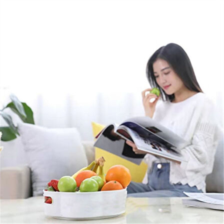 360 Derece Dönebilen Mekanizmalı Yuvarlak Tepsi Formlu Sunum ve Servis Organizer Tablası (5224)