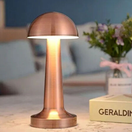 Mantar Model Bronz Renk Şarjlı Dokunmatik 3 Renkli LED Masa Lambası (5224) AZ-522489AG92YT0092