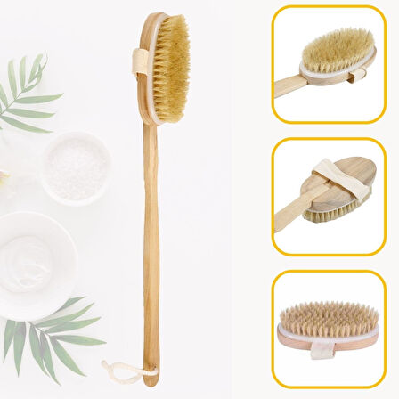 Doğal At Kılı Selülit Karşıtı Sapı Çıkabilen Ahşap Banyo Fırçası (5224)