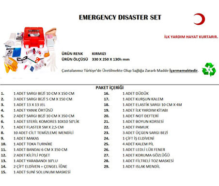 Büyük Boy Acil Afet Seti Deprem Yardım Seti (5224)
