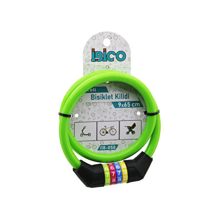 ŞİFRELİ İNCE BİSİKLET KİLİT ÇELİK TEL YEŞİL RENKLİ KILIF 9MMX65CM (5224)