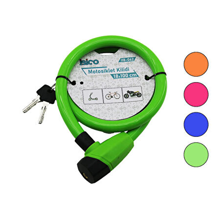 ANAHTARLI KALIN MOTOR - BİSİKLET KİLİT ÇELİK TEL RENKLİ KILIF 18MMX100CM (5224)