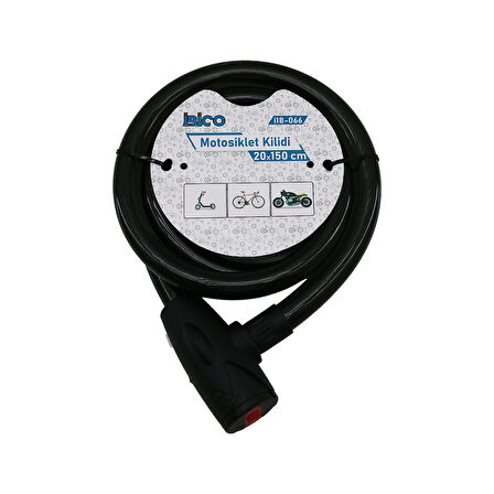 ANAHTARLI AÇ-KAPA KİLİT KAPAKLI MOTOR - BİSİKLET KİLİT ÇELİK TEL SİYAH ŞEFFAF KILIF 20MMX150CM (5224)