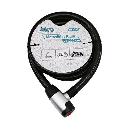 ANAHTARLI METAL KAPLAMA KAFAÇEK-İT KİLİT KAPAKMOTOR - BİSİKLET KİLİT ÇELİK TELSİYAH ŞEFFAF KILIF24MMX200CM (5224)