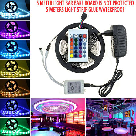 5 Metre Rgb Şerit Led Seti-İç ve Dış Mekan Silikonlu-Tak Çalıştır (5224)