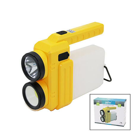 3İN 13W+COB LED+360°SMDEL FENERİ USB ŞARJ POWERBANK 1500LM IŞIK AYARI GÜN IŞIK - BEYAZ METAL ASKI+B42 PT-8439 (5224)