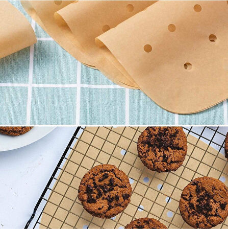 250 Adet Air Fryer Pişirme Kağıdı Tek Kullanımlık Hava Fritöz Yağ Geçirmez Yapışmaz Gıda Pişirme Kağıdı Delikli Kare Model (5224) AZ-522489AR53YT3997