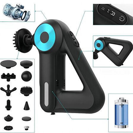 12 Farklı Başlıklı Profesyonel Masaj Tabancası - Kas Gevşetici ve Yorgunluk Giderici Masaj Aleti (5224)