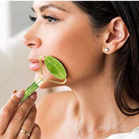 Özel Süngerli Kutusunda Kırılmaz Çift Taraflı 2li Cilt Yüz Masaj Aleti Jade Roller Yeşim Taşı (5224)