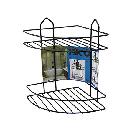 SİYAH  2 KATLI - ÜÇGEN METAL BANYO KÖŞELİK - DUŞKABİN RAF (5224)