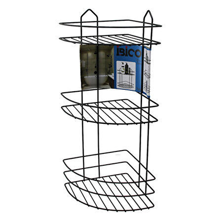 SİYAH  3 KATLI - ÜÇGEN METAL BANYO KÖŞELİK - DUŞKABİN RAF (5224)
