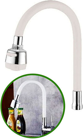 Renkli Silikonlu Oynar Başlıklı 2 Fonksiyonlu Spiral Musluk Başlığı - Beyaz (5224)