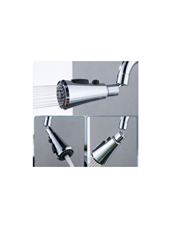 360 DERECE DÖNEBİLEN- 3 MOD  KROM YAĞMUR PÜSKÜRTME BORULU KUBAR MUSLUK UCU  (5224)