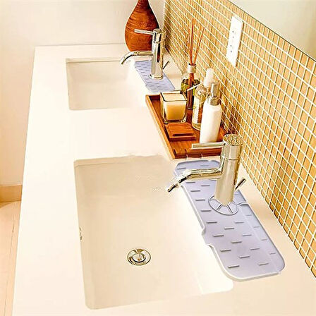 Lavabo İçin Silikon Esnek Mat Musluk Sapı Damlama Tutucu Raf Mutfak Tezgahı Sıçrama Koruma (5224)