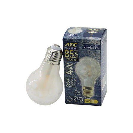 ATC-A60-SS VİNTAGE SOSOFT FİLAMENT 4W LED AMPUL LAMBA E27 KIRILMAZ PLASTİK CAM 400 LÜMEN 2200K 25.000 SAAT (5224)