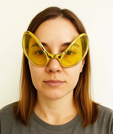 Retro Gözlük - 80 li 90 lı Yıllar Parti Gözlüğü Gold Renk 8x13 cm (5224)