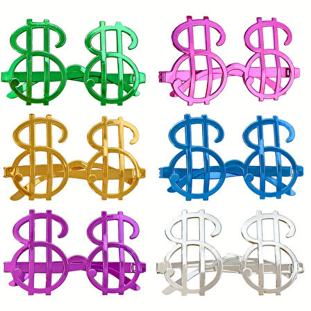 Dolar Şekilli Metalize Parti Gözlüğü 6 Adet (5224)