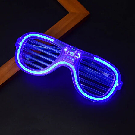 Mavi Led Işıklı Parti Gözlüğü - Neon Glow Şerit Gözlük 3 Modlu (5224)