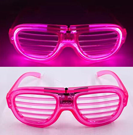 Pembe Led Işıklı Parti Gözlüğü - Neon Glow Şerit Gözlük 3 Modlu (5224)