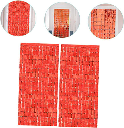Ekstra Metalize Kırmızı Renk Disko Dikdörtgen Kesim Kapı Perdesi Dekorasyon 1x2 Metre (5224)