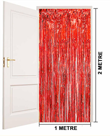 Kırmızı Renk Ekstra Metalize Parlak Saçaklı Arka Fon Perde İthal A Kalite 1x2 Metre (5224)