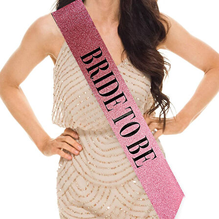 Pembe Üzeri Siyah Büyük Bride To Be Yazılı Simli Işıltılı Kuşak Kemer 10 cm Genişlik (5224)