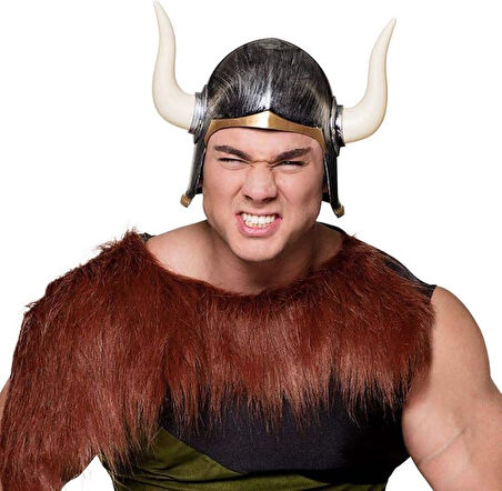 Mega Boynuzlu Viking Ivar Kaskı Eskitilmiş Desen Gümüş Renk (5224)