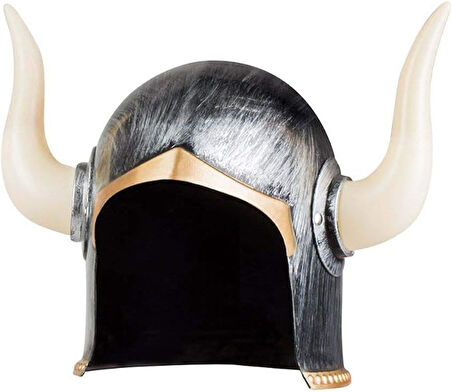 Mega Boynuzlu Viking Ivar Kaskı Eskitilmiş Desen Gümüş Renk (5224)