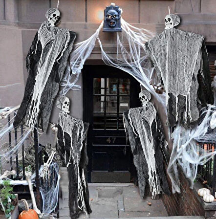 Ürpertici Kuru Kafa Korku Hayalet Saçaklı Dekor 90x50 cm (5224)