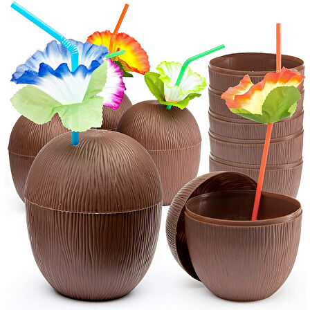 Hindistan Cevizi Hawaii Luau Aloha Pipetli İçecek Kabı Bardak 10x13 cm 1 Adet (5224)
