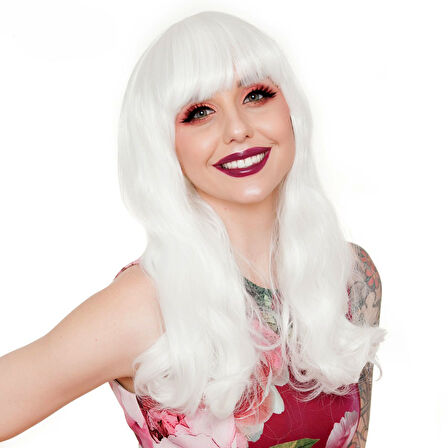 Beyaz Renk Kahküllü Dalgalı Uzun Parti Peruğu (5224) AZ-52241816300