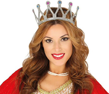 Gümüş Renk Çocuk ve Yetişkin Uyumlu Kraliçe Tacı Prenses Tacı 8X25 cm (5224)