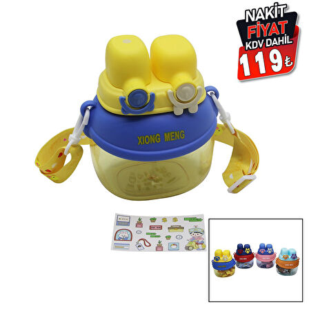 YÜZ MODELİ  - 2 KİLİTLİ KAPAK  RENKLİ MİKA KRİSTAL SULUK MATARA PİPETLİ - NAYLON ÇANTALI - ASKILI 1280ML (5224) AZ-52245871640