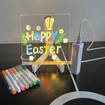 LED Işıklı Kendiliğinden Renkli Fosforlu Kalemli Kare Yazı Panosu 20x20 cm (5224)