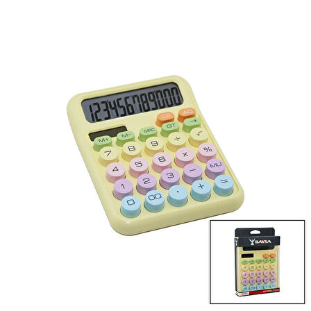 PİLLİ - GÜNEŞ ENERJİLİ DAKTİLO TUŞ MODEL=RENKLİ 12 HANELİ HESAP MAKİNESİ 16X12X2CM 162GR (5224)