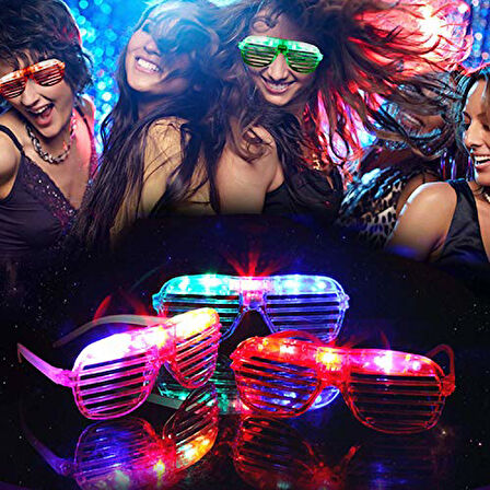 Led Işıklı Pilli Panjur Şekilli Rengarenk Yanıp Sönen Lüks Parti Gözlüğü Karışık 12 Adet (5224)