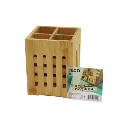 4 BÖLMELİ  BÜYÜK - PENCERELİ  KARE=11X11CM  AHŞAP BAMBU KAŞIKLIK ORGANİZER (5224)