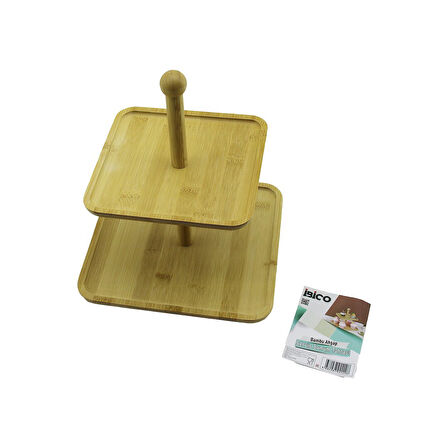 KARE  2 KATLI AHŞAP - BAMBU SERVİS SUNUM TAHTASI 20X20CM -- 25X25CM (5224)