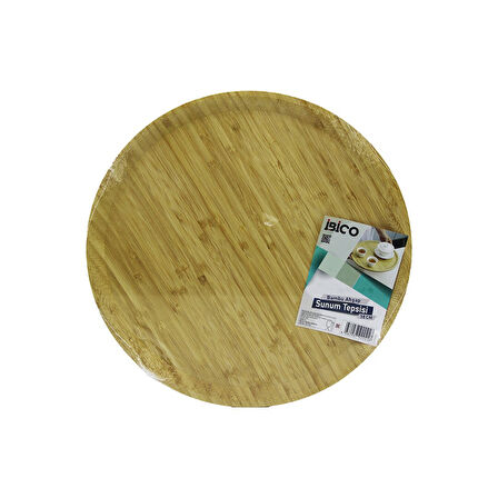 YUVARLAK=38CM AHŞAP BAMBU SERVİS SUNUM TEPSİ - TAHTASI (5224)