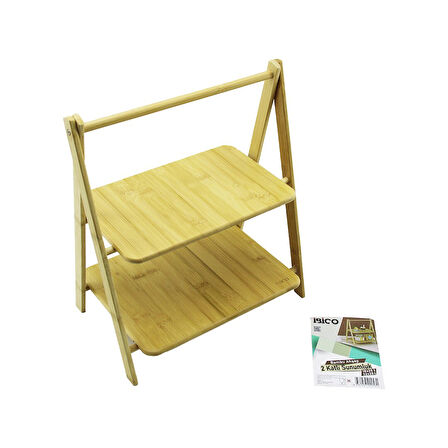 STAND - AYAKLI  2 KATLI AHŞAP - BAMBU SERVİS SUNUM TAHTASI 18X28CM -- 22X28CM (5224)