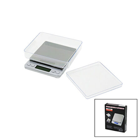 SUPERIOR MINI I-2000 3000GR/0.1GR MİNİ=10.5X13CM HASSAS TARTI - TERAZİ ŞEFFAF PLS.KAPAK  PİLLİ (5224)