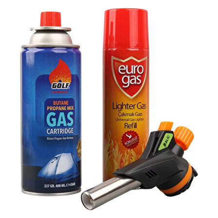 3 Parça Profesyonel Pürmüz Seti Pürmüz Torch Çakmak Başlık- Kamp Gazı 400ml- Çakmak Gazı 270 (5224)
