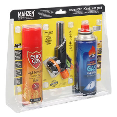 3 Parça Profesyonel Pürmüz Seti Pürmüz Torch Çakmak Başlık- Kamp Gazı 400ml- Çakmak Gazı 270 (5224)
