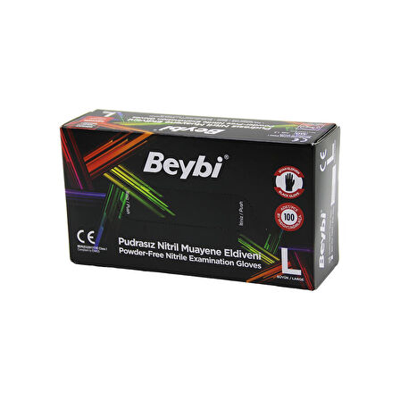 BEYBİ L SİYAH PUDRASIZ NİTRİL MUAYENE ELDİVENİ 100LÜ (5224)
