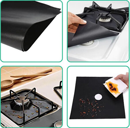 Ocak Koruyucu Folyo Yanmaz Yapışmaz 4&amp;apos;lü Set SiYAH (5224) AZ-522489GocMT375S